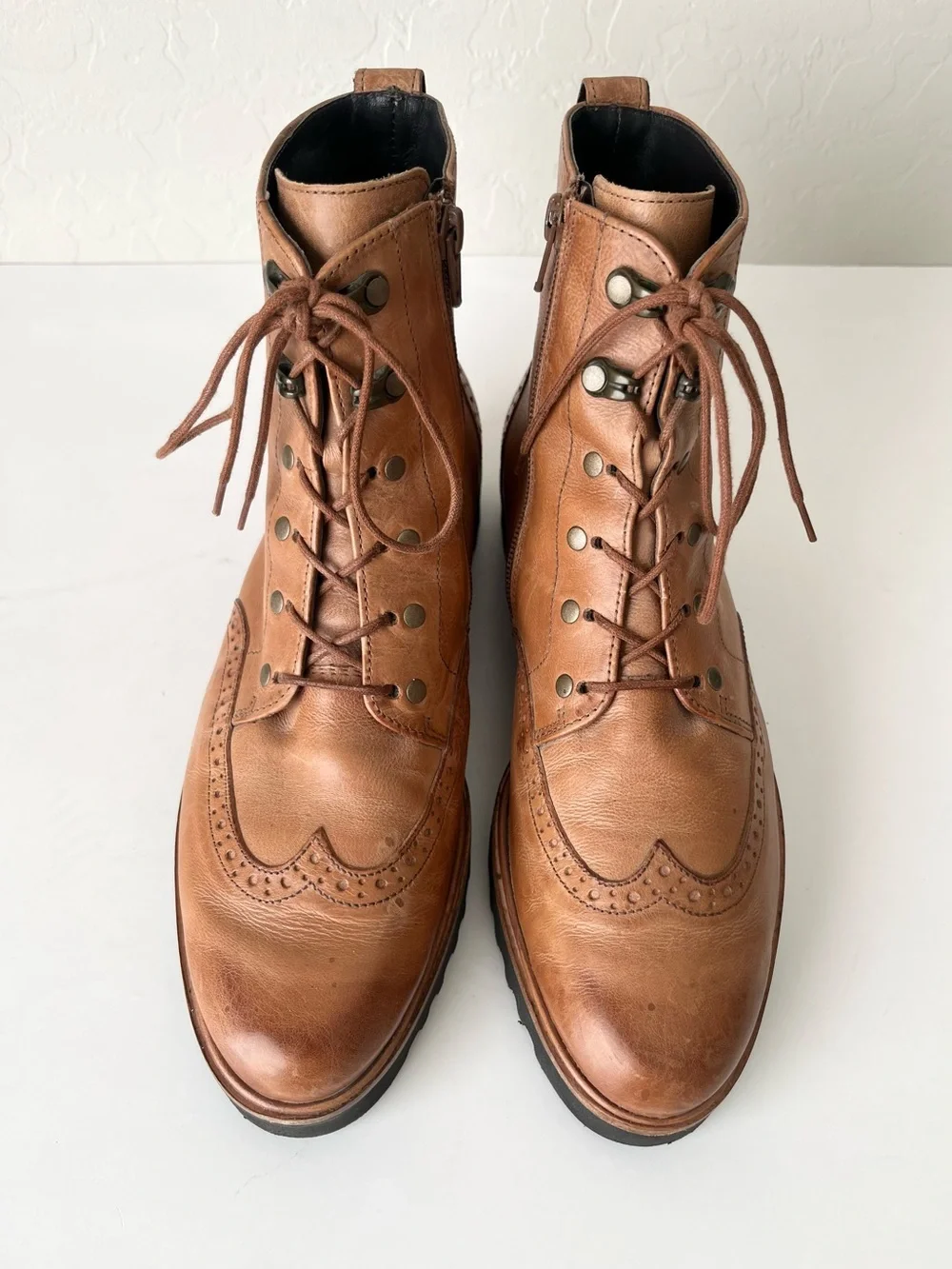 Paul Green Beau wingtip leather Boots side zip UK 6.5 US 9